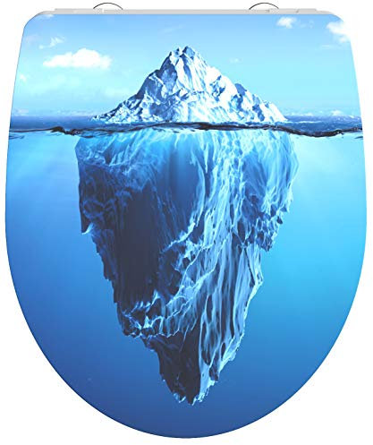 WC-Sitz - Toilettendeckel | Klodeckel mit Absenkautomatik & Schnellverschluss | Hochglanz Duroplast | Toilettensitz mit Muster (Eisberg)