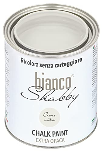 bianco Shabby® Chalk Paint Crema Antica Peinture à la craie pour meubles et murs, effet vintage, shabby chic, extra mat (1 Litre)