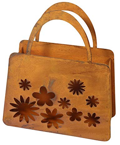 Bornhöft Tasche zum Bepflanzen Windlicht Beetdeko Metall Rost Gartendeko 27cm x 32cm Edelrost rostige Deko für den Garten