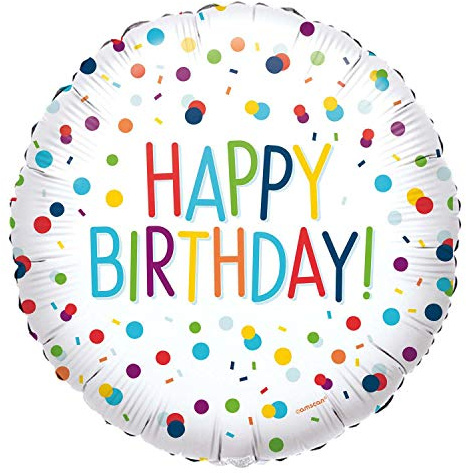 Amscan 4134001 - Standard Folienballon Konfetti Happy Birthday, Durchmesser circa 43 cm, für Helium und Luft, Geburtstag