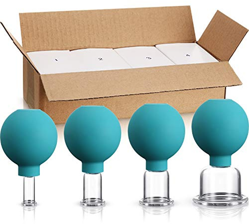 BBTO 4 Pieces Glass Cupping Set Glass Silicone Cupping Cups Massage Vacuum Suction Cupping Cups for Body Face Leg Arm Back Shoulder Muscle and Joint Pain (Green)