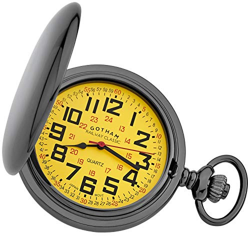 Gotham Men's Gunmetal Railroad Polished Finish Covered Quartz Pocket Watch # GWC15044BY
