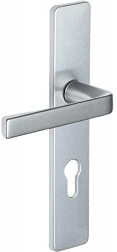 Vachette Set de Poignée de Porte sur Plaque KAZA - Version Clé L pour Porte de Chambre et de Bureau - Entraxe 195 mm - Matériau Aluminium Résistant - Garantie 10 Ans - Finition Argent