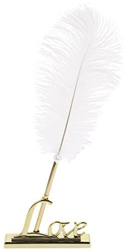 ifundom Liebeshalter, weißer Feder-Stift, Unterschriften-Stift mit Metallhalter für Hochzeit, Farbe Gold