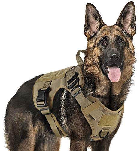 Arnes Großer Hund, No-Pull Arnes Hund, Anti-Zug, Atmungsaktiv, Trainingsweste mit 2 verstellbaren Ringen, mit MOLLE-System zum Training, Jagen, Braun|L