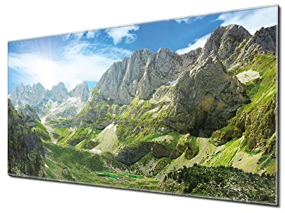 banjado Glas Magnettafel (120 x 60cm) - Magnetwand Glas - Magnetpinnwand als Memoboard - Pinnwand Magnettafel Küche, Büro, Kinderzimmer - Bergsee Alpen