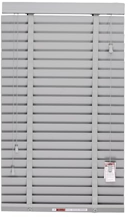 Funky Gadgets Faux Wood Blinds Window Venetian Blinds (Grey, 120Wx150H cm) | Faux Wooden Window Venetian Blind 50mm Smooth Slats With Tape White Silver/Grey TRIMMABLE, Child Safe Blinds