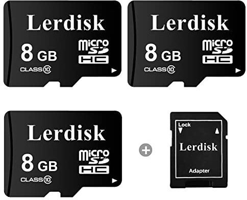 Lerdisk 3er-Pack Micro SD-Karte 8GB Class 10 U1 UHS-I, Für Dashcam, Überwachungskamera, Ältere Handys & MP3-Player, IP65 (8GBX6)
