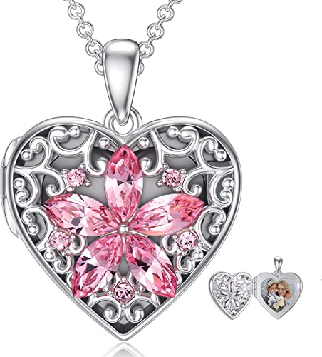 Dorunmo Damen Herz Medaillon Silber 925 zum Öffnen 925 Silber Medaillon mit Kristall mit Kette 45 cm mit Elegante Geschenkverpackung Geschenk für Sie Frau Freundin Mama Geburtstag/Weihnachten