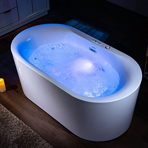 WOODBRIDGE 59 x 31-1/2 Whirlpool Water Jetted and Air Bubble Freestanding Heated Soaking Combination Bathtub with LED control panel, BJ100, White