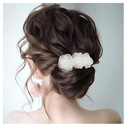 Inilbran Vintage Blume Haarspangen Mit Weiße Rose - Spitze Tüll Hochzeit Kopfschmuck - Dekorative Haar-Accessoires für Frauen und Mädchen