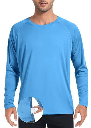 Desol Rashguard - Maglietta da uomo con tasche, UPF 50+, protezione solare, a maniche lunghe, per surf, corsa, nuoto, escursionismo, Celeste., M