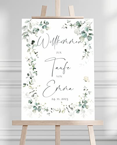 Manschin-Laserdesign Willkommensschild Aluverbund personalisiert - Made in Germany - Welcome Willkommen Schild für Taufe, Geburtstag, Firmung, Kommunion, Konfirmation (60x40cm)