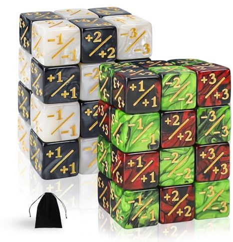48 Stück MTG Würfelset, +1/+6 & -1/-6 Zähler, Würfel Glitter Sparkle Dice | MTG-Würfel Set Token, Loyalität Würfel Starry Marble D6 Würfel kompatibel, Vierfarbige Würfel mit Perlenmuster