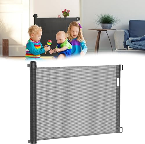 JOIEYOU Treppenschutzgitter Ausziehbar 0-150 cm Baby Schutzgitter mit Doppelschloss Stabil Türschutzgitter Hundbarrien Einziehbar Kinderschutzgitter für Treppe Türen Flure(Schwarz)