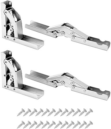 QWORK® Cerniere per mensole da 4 pezzi, cerniera pieghevole 90/180 gradi, cerniera per staffa da scrivania nascosta, con vite, per ante dell'armadio