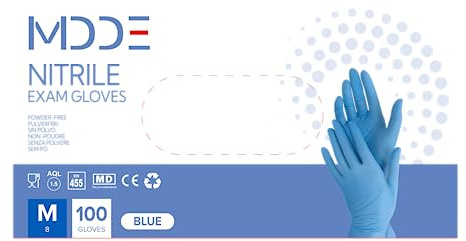 MDDE Nitril handschuhe, für medizinische Lebensmittel, Einweghandschuhe puderfrei, latexfrei, hypoallergen untersuchungshandschuhe (M, Blau, 100)