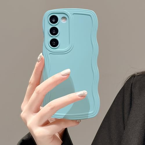 UEEBAI Case for Samsung Galaxy S22 5G Wave Frame Phone Case,Cute Wave Frame Slim Fit Shockproof Phone Bumper Cover Soft Pretty Curly Wavy Case Anti-Scratch TPU Case - Mint Green