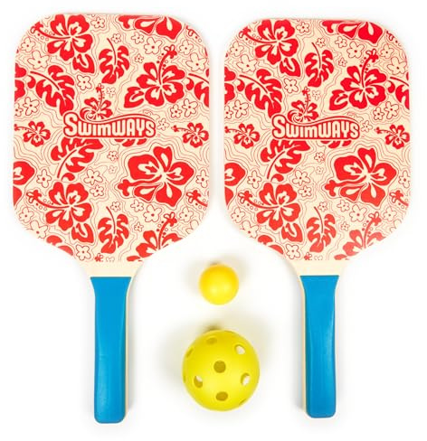 SwimWays Hydro Paddle & Pickleball Set, pickleball snöskor och bollset för pool, sjö- och strandspel, utomhusleksaker för barn och vuxna från 5 år
