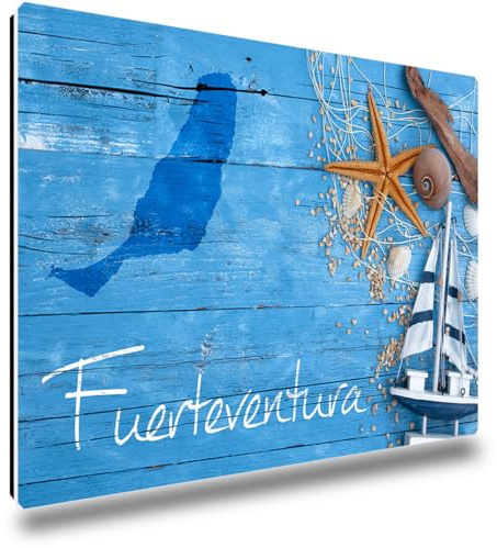 TRIOSK Kühlschrankmagnete Spanien Magnet Insel Fuerteventura Spruch Souvenir Geschenk Mediterran für Reiselustige Frauen Männer Weltenbummler Kühlschrank stark eckig groß 85x55 mm