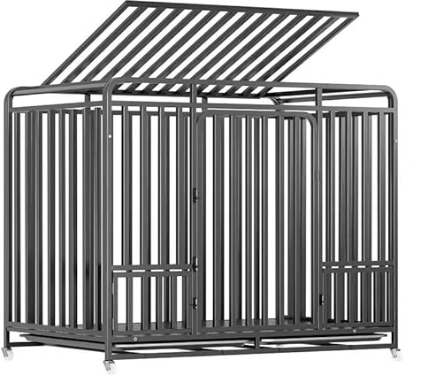PRUJOY Hundekäfig, robuster Metall-Haustierkäfig mit Kistenablage und Rädern für große Hunde, Innen- und Außenzaun (Black 110 * 72 * 95CM)