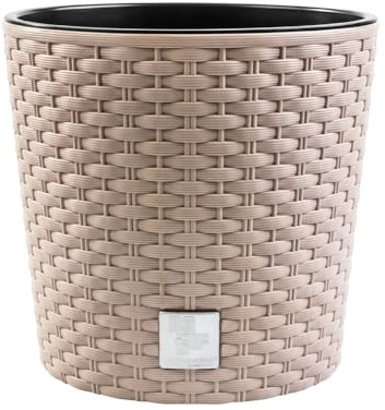 Blumentopf, in Rattan-Optik,Rund Blumentopf, pflanzkübel, Ink. Einsatz, Vielseitiger, übertöpfe, Blumenübertopf, übertopf, Verfügbar in 4 Größen und 4 Farben - Stilvolles Design (Beige, ø 25 cm)