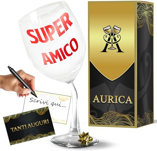 Aurìca Calice Vino Personalizzato SUPER AMICO – Bicchiere Piegato Per Brindisi Tra Complici E Risate Regalo Ironico E Memorabile Per L'Amico Che Non Si Tira Mai Indietro Con Confezione Regalo Inclusa