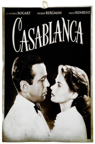 KUSTOM ART Quadro da Parete Serie Locandine Film Celebri Casablanca con Ingrid Bergman Humphrey Bogart Stampa su Legno 25x18 cm.