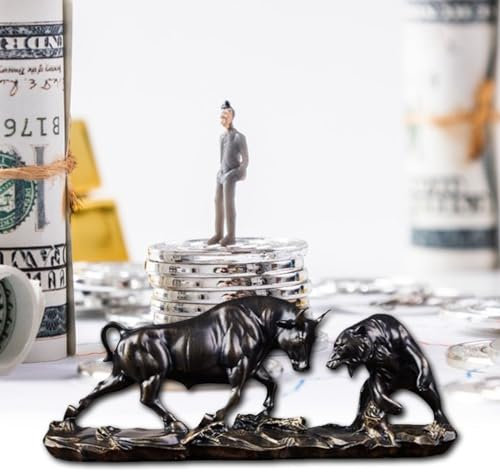 Aisny Wall Street Stock Market Charging Bull Thrusting Bear Figuri, Bulle und Bär-Börsenfiguren, Harz Wall Street Bull Bear Statue für Schreibtische, Regale oder Vitrinen-Skulptur Deko