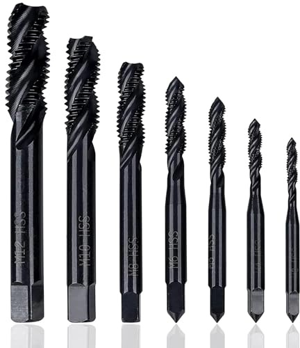 KEWAYO 7 pezzi Maschi a filettatura interrotta a spirale in nitruro, Colpetto per flauto a punta a macchina metrica HSS 6542 Utensile M3 M4 M5 M6 M8 M10 M12 per legno metallo