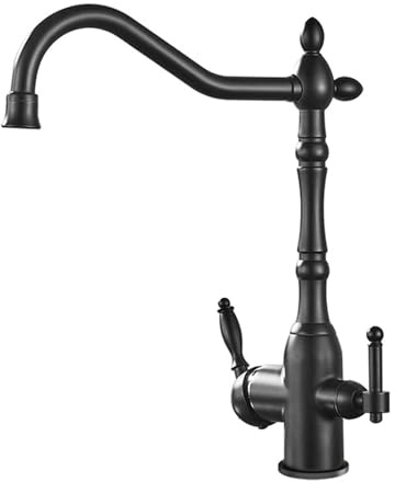 XJTNLB Grifo 3 Vias Osmosis Retro Negro Grifo de Cocina Doble Salida Griferia Cocina 3 en 1 Giratorio a 360° Mezclador Agua Fría y Caliente