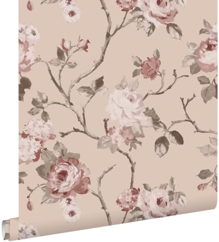 ESTAhome tapet vintage blommor rosa 53 cm x 10.05 m