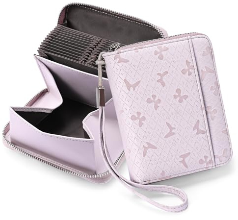 SENDEFN Geldbeutel Damen Leder RFID-Schutz Kreditkartenetui, Portemonnaie mit Reißverschluss, Orgel-Stil Geldbörse Damen, Visitenkartenetui mit vielen Fächern