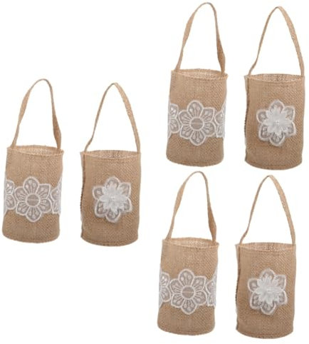 MAGICLULU 6pcs Rustic Floral Basket Handle Burlap Flower Girl Basket for Wedding for Wedding Party Decorations