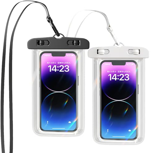 UTXN Lot de 2 pochettes étanches IPX8 pour téléphone - Pour la natation, les vacances, jusqu'à 7, noir et blanc