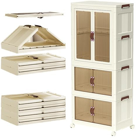 ZMAZHANG Tragbarer Kinderkleiderschrank, großer zusammenklappbarer Kleiderschrank für Kleinkinder mit Rädern, Faltbarer Babykleiderschrank mit Türen, freistehender Kinderschrank aus Kunststoff für da