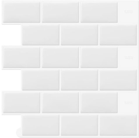 DEWOO 10-Piezas Autoadhesivos Vinilo Baldosas Azulejos Adhesivos Pared Cocina y Baño,Metro Blanco (30.5 x 30.5cm)