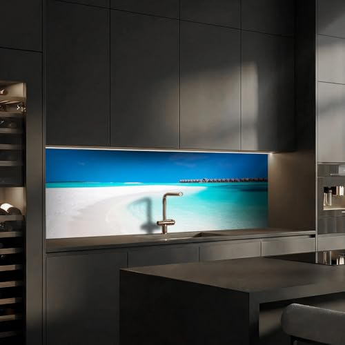 Dedeco Küchenrückwand Motiv: Strand V6, 3mm Aluminium Alu-Platten als Spritzschutz Fliesenspiegel zum Aufkleben Wandschutz wasserfest, UV-Lack matt, alle Untergründe, 240 x 60 cm