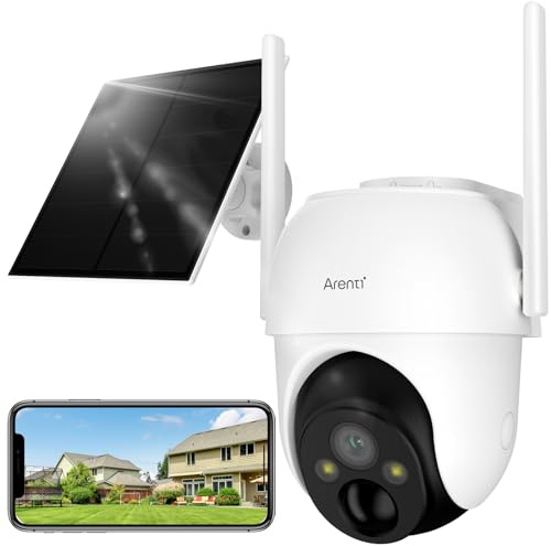ARENTI 2K/3MP Überwachungskamera Aussen Akku mit Solar, PTZ 360° WLAN Kamera Überwachung Aussen, 100% Kabellos, Farbige Nachtsicht, PIR-Bewegungssensor, 2-Wege-Audio, Spotlight&Sirene