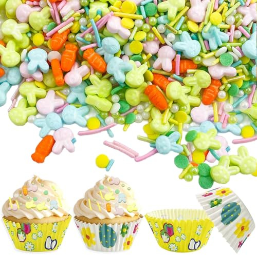85g Essbare Oster Zuckerdekor, 50 Oster Muffinförmchen | Das Set Enthält Zuckerperlen, Es Ist Eine Vielseitige Backdeko Zum Verzieren Festlicher Kuchen