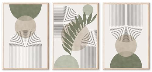 JINZUNRUI JZR Premium Poster 3er Set, Abstrakt Salbei Grün und Beige Moderne Bilder Wohnzimmer Boho Deko Schlafzimmer, Pflanzen Kunstdruck Leinwandbild, Wandbilder Deko, Ohne Rahmen-50x70cm