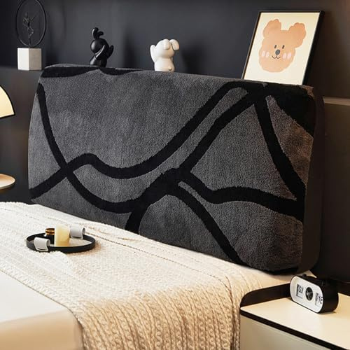 Bettkopfteil Hussen Bett Kopfteil Bezug,Weicher Strecken Baumwollflusen Staubdicht,Dehnbar Waschbar Abnehmbar Einfarbig FüR Schlafzimmer Doppelbett Queensize-Bett Und Kingsize-Bett(200cm,Gray A)