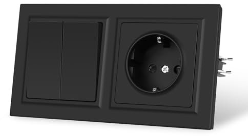 CNBINGO Interruptor de luz con enchufe, 2 tomas de 1 vía, empotrable, negro, enchufe doble