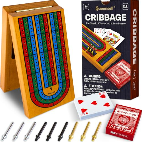 Cribbage Board Game Set with Storage - Classic Game Travel Cribbage Board with Wooden Card Storage for Adults & Kids - Ideal for Game Night