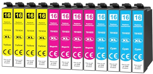 Yowell 12x 16XL Druckerpatronen Kompatibel für Epson 16 16XL Farbe Druckerpatronen für Workforce WF-2760 WF-2630 WF-2510 WF-2660 WF-2750 WF-2650 WF-2540 WF-2530 WF-2520