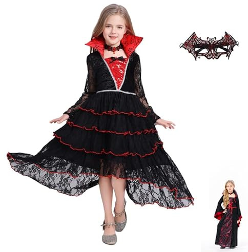 PILUZEAT Halloween Costume Vampiro da Bambini Ragazza per Vestito Regina Gotico Dracula Reale Carnevale Cosplay Mascherata Festa di Compleanno 110-150 CM