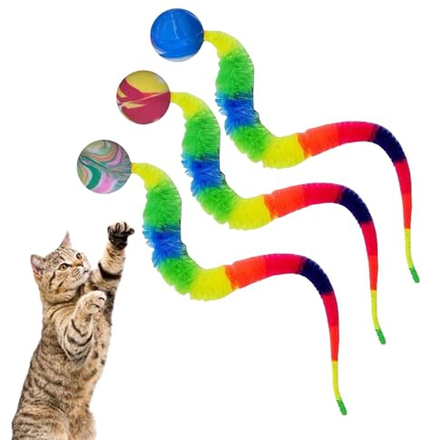 Ball Bouncy Cat - Danses Jouets pour Chats | Balls Pet Toy pour Le Plaisir | Jeu de Boules de de Jeu drôle Trois pièces | Boule de rebondissement avec Queue de | Ballon Plein d'entrain