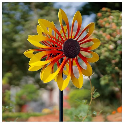 LHCXKJGS Moulin À Vent De Tournesol Moulin À Vent en Métal pour Le Jardin Tournesol, Sculptures éoliennes Et Toupies Déco pour Le Jardin, Pelouse Ou La Terrasse,Yellow