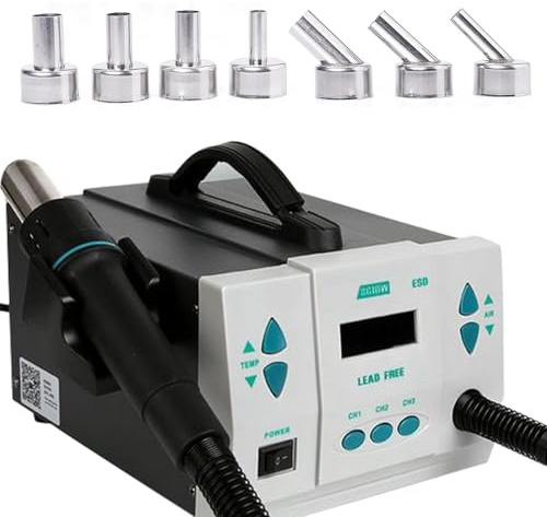 861DW Hot Air Rework Station, 1000W Hot Air Gun Soldering Station with 7 Air Nozzles, Professional Soldering Station with LCD Display, Channel Station for Efficient PCB Repair & Desoldering