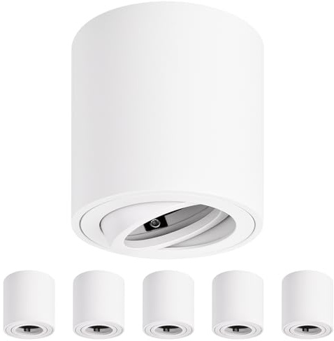 GeyouLux 6x GU10 Aufbauspot Weiß Rund 30° schwenkbar, ohne Leuchtmittel | Aluminium, Ø80 x H84 mm, 230V-Fassung inklusive, direkte Aufputzmontage